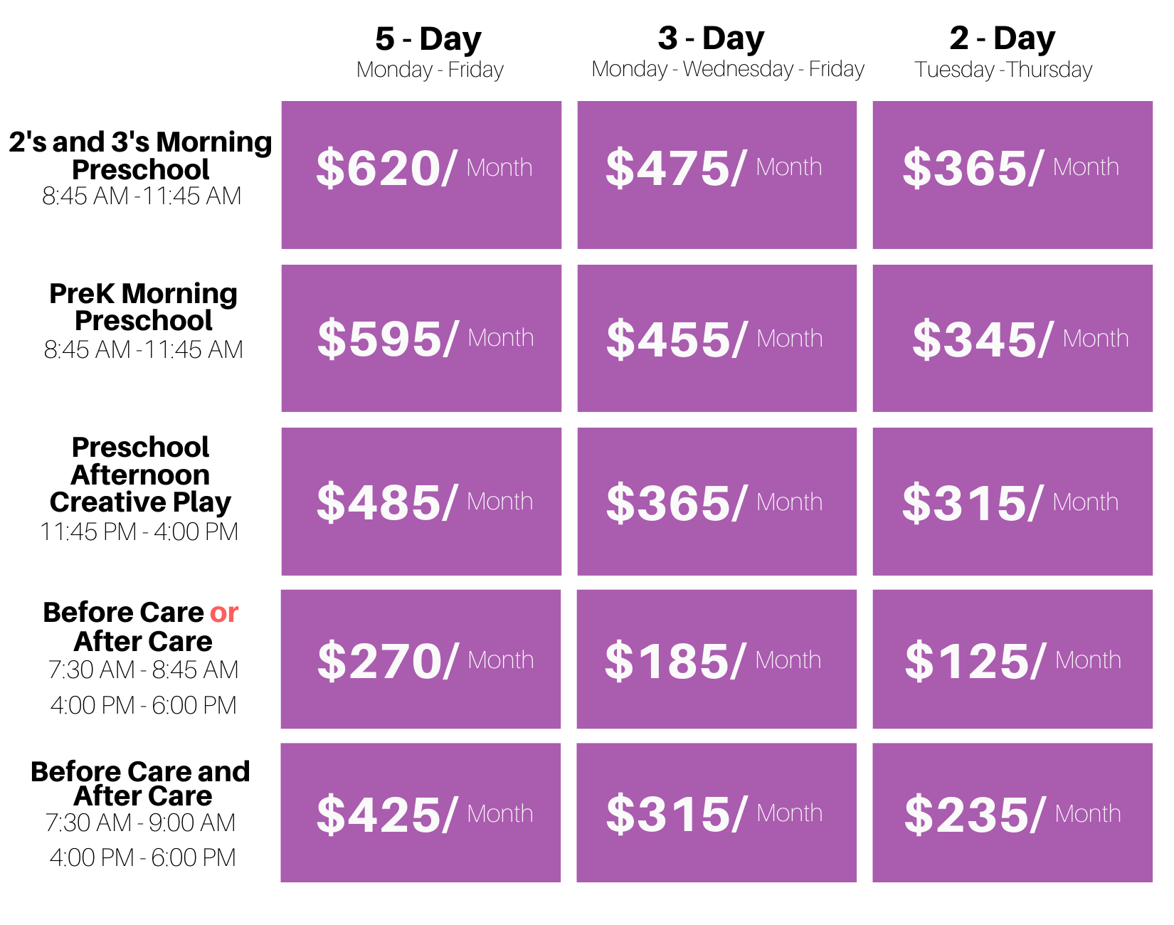 Preschool Rates 2021 Custom 2 $210 REGISTRATION FEE (non-refundable) - $185 SIBLING REGISTRATION FEE (non-refundable) - $65 PRESCHOOL ART SUPPLY FEE - $65 CLEANING FEE - 5% PRESCHOOL SIBLING DISCOUNT.